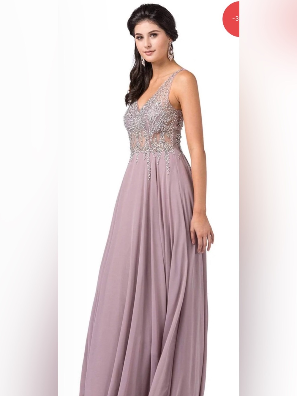 Dancing Queen Embellished V-Neck Prom Dress in Mauve